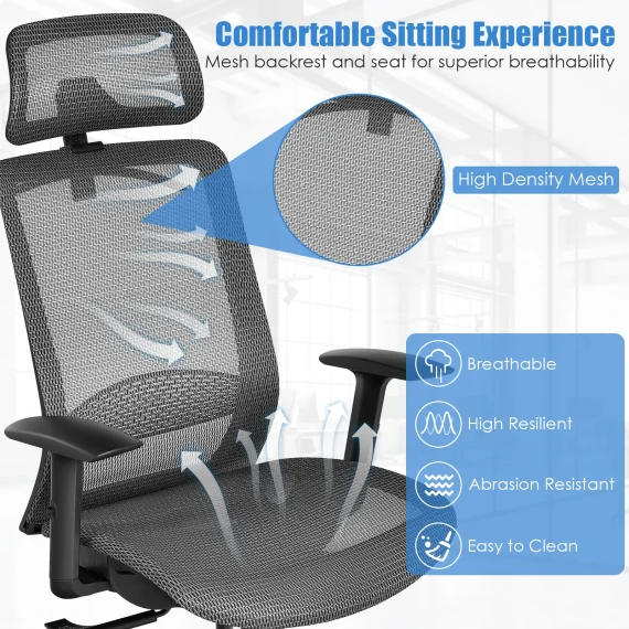 Ergonomic High Back Mesh Recliner Office Chair Grey 6 | PricZone