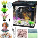 Glass Fish Tank Starter Kit 4.35 Gallon Betta Desktop Aquarium Mini Bowl Shrimp with LED Pump Oxygen Pump Air Intake Water 1