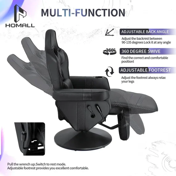 Homall Gaming Recliner Chair with Footrest Black 5 | PricZone