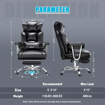 Big and Tall Reclining Office Chair with Footrest 2