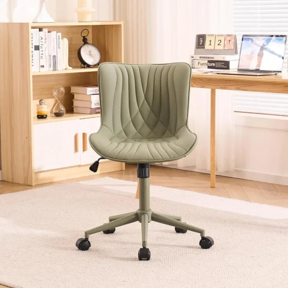 Deep Green Modern Armless Office Chair with Wheels 3 | PricZone