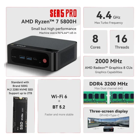 Beelink SER5 Pro Mini PC AMD Ryzen 7 5800H 16GB 500GB 5 | PricZone