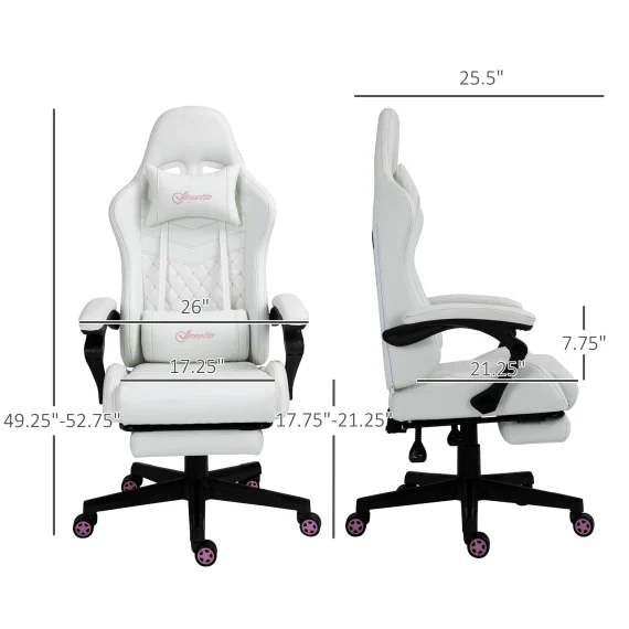 White Racing Gaming Chair with Padded Arms and PU Leather 4 | PricZone