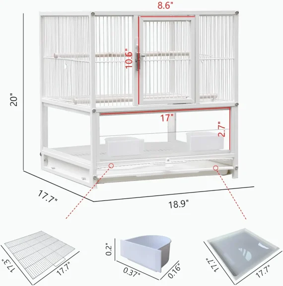 Parakeet Cage Wrought Iron 30 inch with Stand White 6 | PricZone