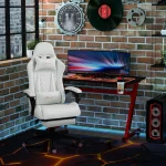 White Racing Gaming Chair with Padded Arms and PU Leather 3 | PricZone