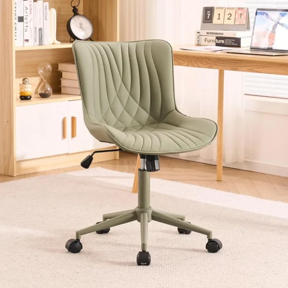 Deep Green Modern Armless Office Chair with Wheels 1 | PricZone