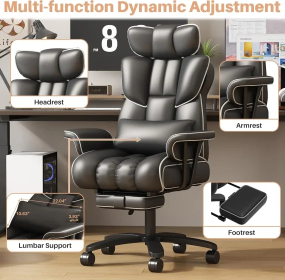 Big and Tall Office Chair 400lbs Wide Seat with Footrest 4 | PricZone