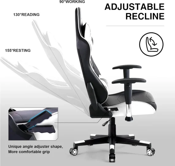 GTRacing White Gaming Chair Ergonomic Recliner 4 | PricZone