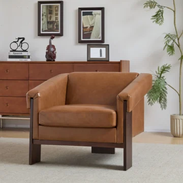 34 inch Mid Century Modern Brown Faux Leather Chair 1 | PricZone