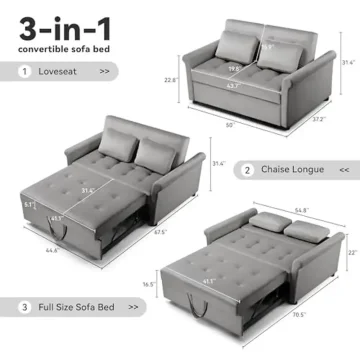 Convertible Sleeper Sofa Bed with Adjustable Backrest 2