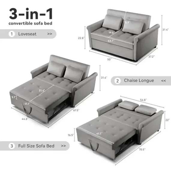 Convertible Sleeper Sofa Bed with Adjustable Backrest 2 | PricZone