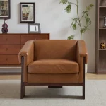 34 inch Mid Century Modern Brown Faux Leather Chair 2 | PricZone