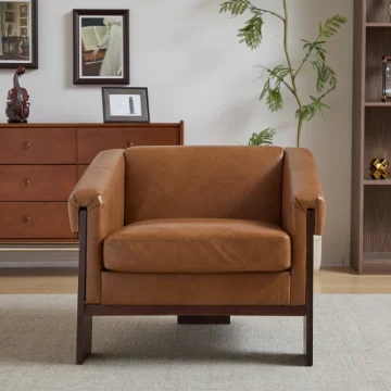 34-inch Mid-Century Modern Brown Faux Leather Chair 2