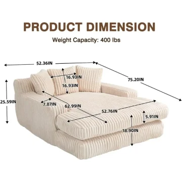 Oversized Corduroy Chaise Lounge Indoor Sleeper Sofa 2