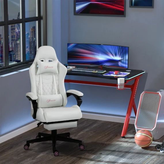 White Racing Gaming Chair with Padded Arms and PU Leather 2 | PricZone