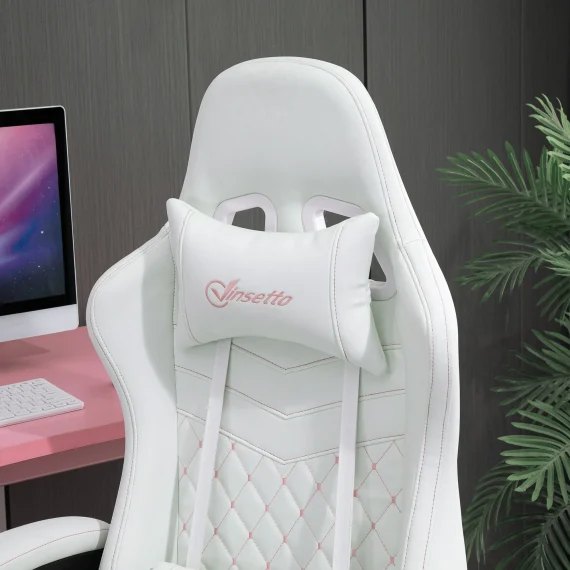 White Racing Gaming Chair with Padded Arms and PU Leather 5 | PricZone