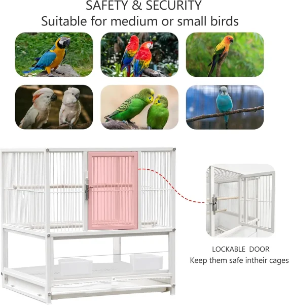 Parakeet Cage Wrought Iron 30 inch with Stand White 3 | PricZone