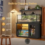 55-75 Gallon Aquarium Stand with LED Light & Storage 4