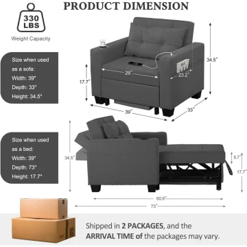 3-in-1 Convertible Sofa Bed with USB and Cup Holder 2