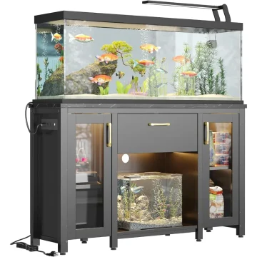 55 Gallon Fish Tank Stand with LED Light and Storage 1