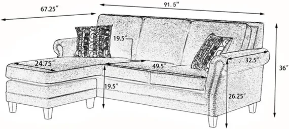 915 inch L shaped Modern Chenille Reversible Sofa Gray 3 | PricZone