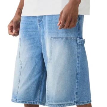 Mens Relaxed Fit Denim Cargo Shorts 1