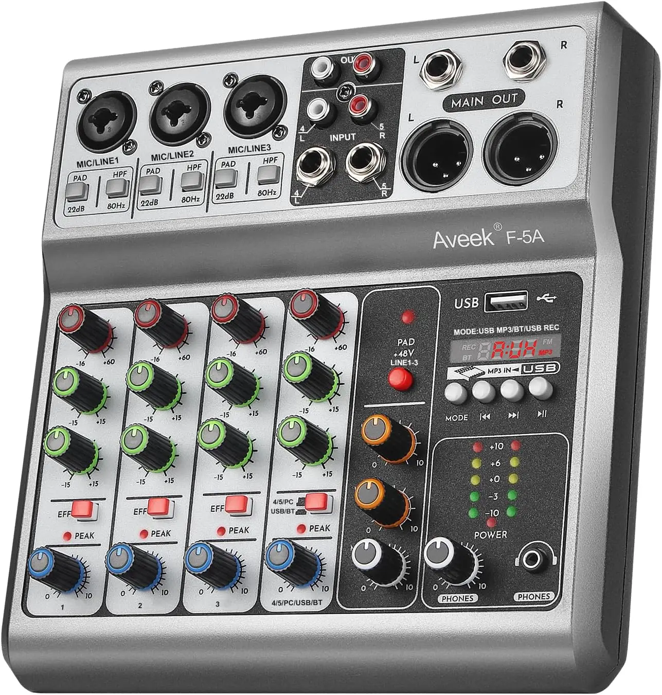 Aveek 5-Channel USB Bluetooth Audio Mixer Console 1 Aveek 5-Channel USB Bluetooth Audio Mixer Console 1