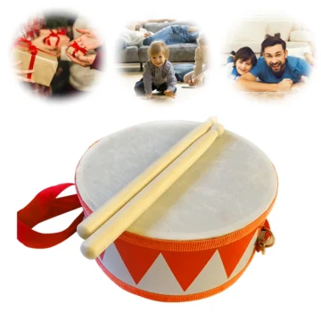 6-Inch Kids Wooden Drum Set with Strap & Sticks 2