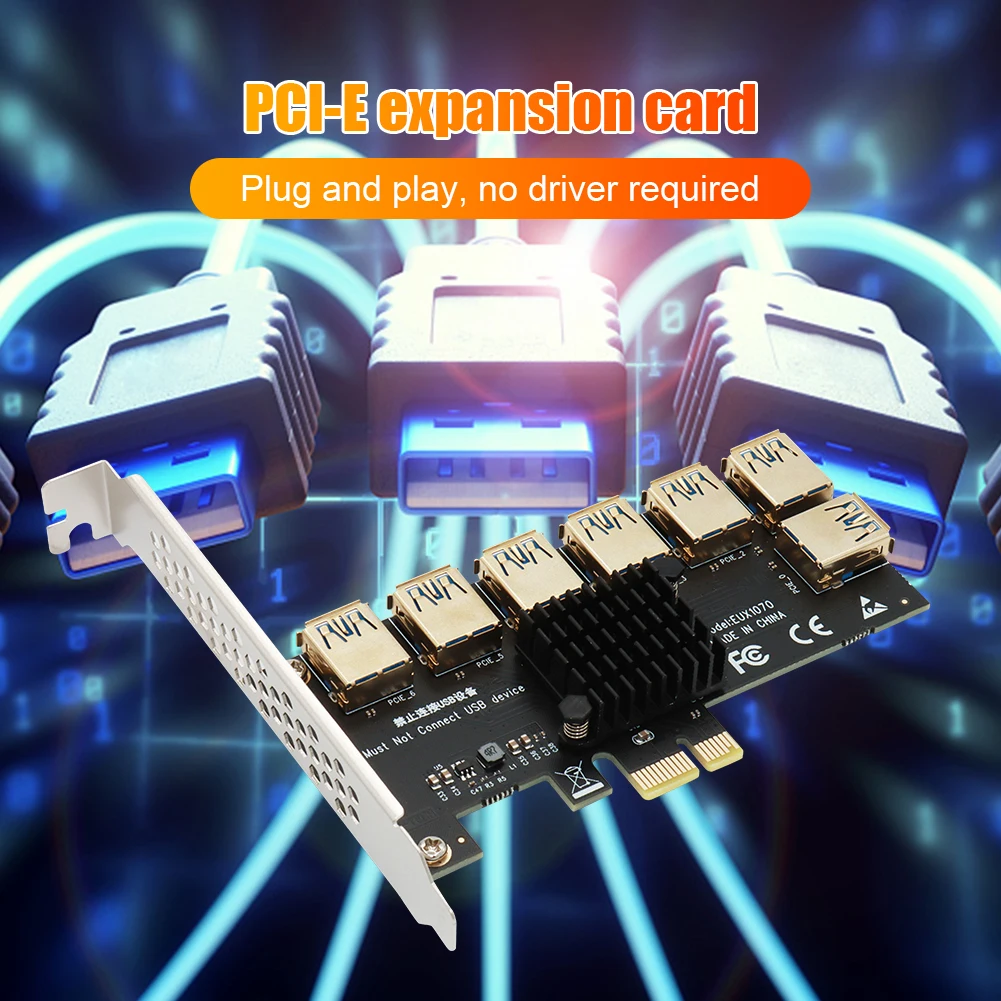 PCI-E 1x 1 to 7 Riser Card Adapter PCI-Express USB 30 Converter for BTC Mining 1 PCI-E 1x 1 to 7 Riser Card Adapter PCI-Express USB 3.0 Converter for BTC Mining 1