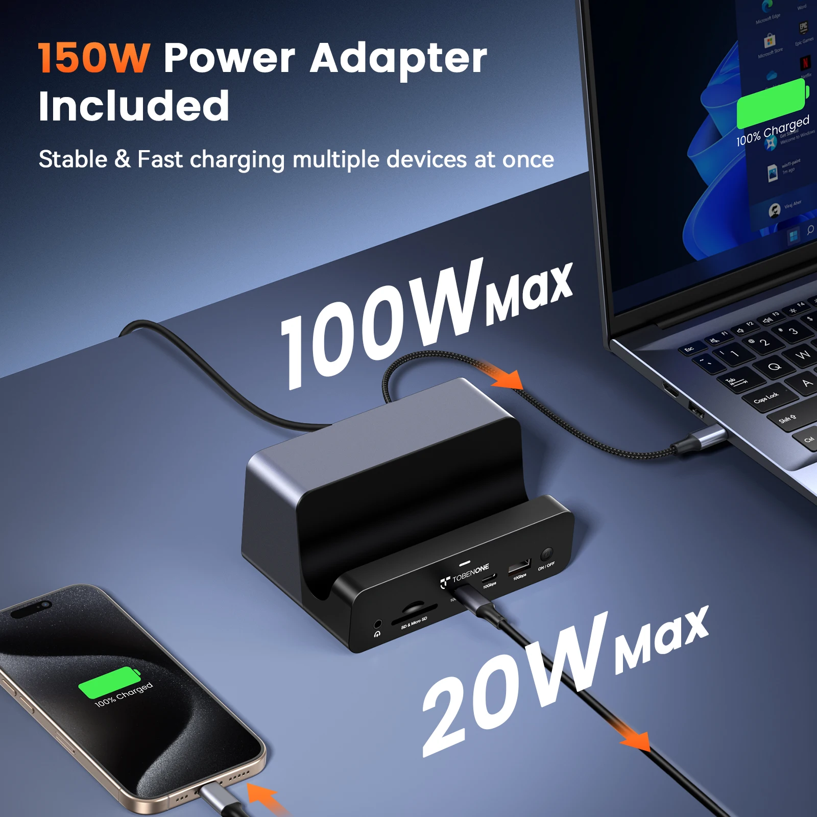 TobenONE USB C Docking Stand 150W 25Gbps 2 TobenONE USB C Docking Stand 150W 2.5Gbps 2