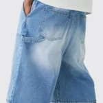 Mens Relaxed Fit Denim Cargo Shorts 2