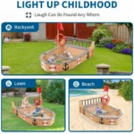 Pirate Ship Wooden Sandbox with Bench Seats 4