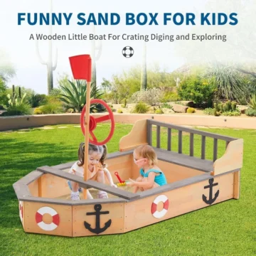 Pirate Ship Wooden Sandbox with Bench Seats 2