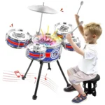 Kids Blue Drum Set with Stool and Drumsticks 1