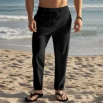 Mens Lightweight Linen Beach Pants with Pockets 3