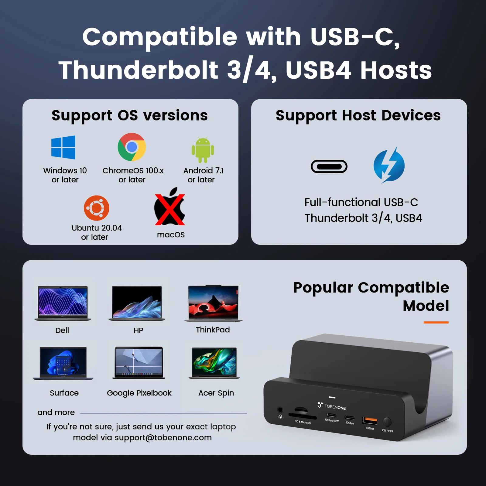 TobenONE USB C Docking Stand 150W 25Gbps 6 TobenONE USB C Docking Stand 150W 2.5Gbps 6