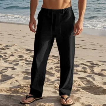 Mens Lightweight Linen Beach Pants with Pockets 1