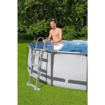 Round Above Ground Swimming Pool Set Outdooor Metal Frame Family Pool with Filter Pump, Ladder, and Cover 4