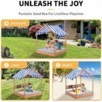 Large Wooden Sandbox with Roof for Kids 4