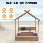 Large Wooden Sandbox with Roof for Kids 2