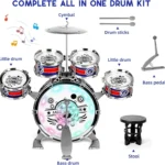 Mini Jazz Drum Set with LED and Stool for Kids 3