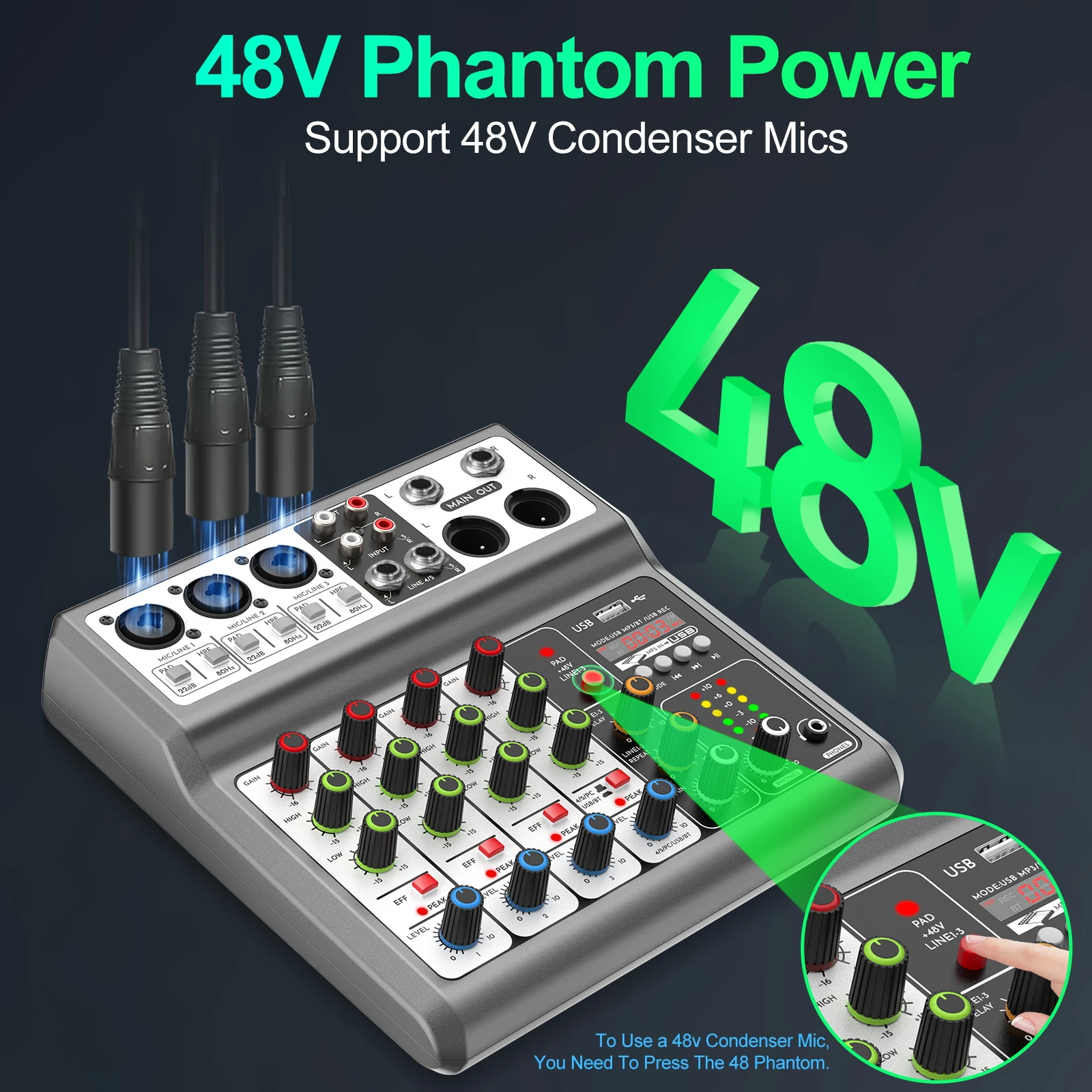 Aveek 5-Channel USB Bluetooth Audio Mixer Console 4 Aveek 5-Channel USB Bluetooth Audio Mixer Console 4