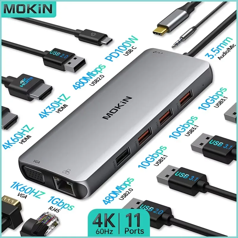 MOKiN 11-in-1 USB-C Hub with 4K HDMI and VGA 1 MOKiN 11-in-1 USB-C Hub with 4K HDMI and VGA 1