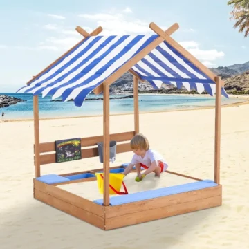Large Wooden Sandbox with Roof for Kids 1