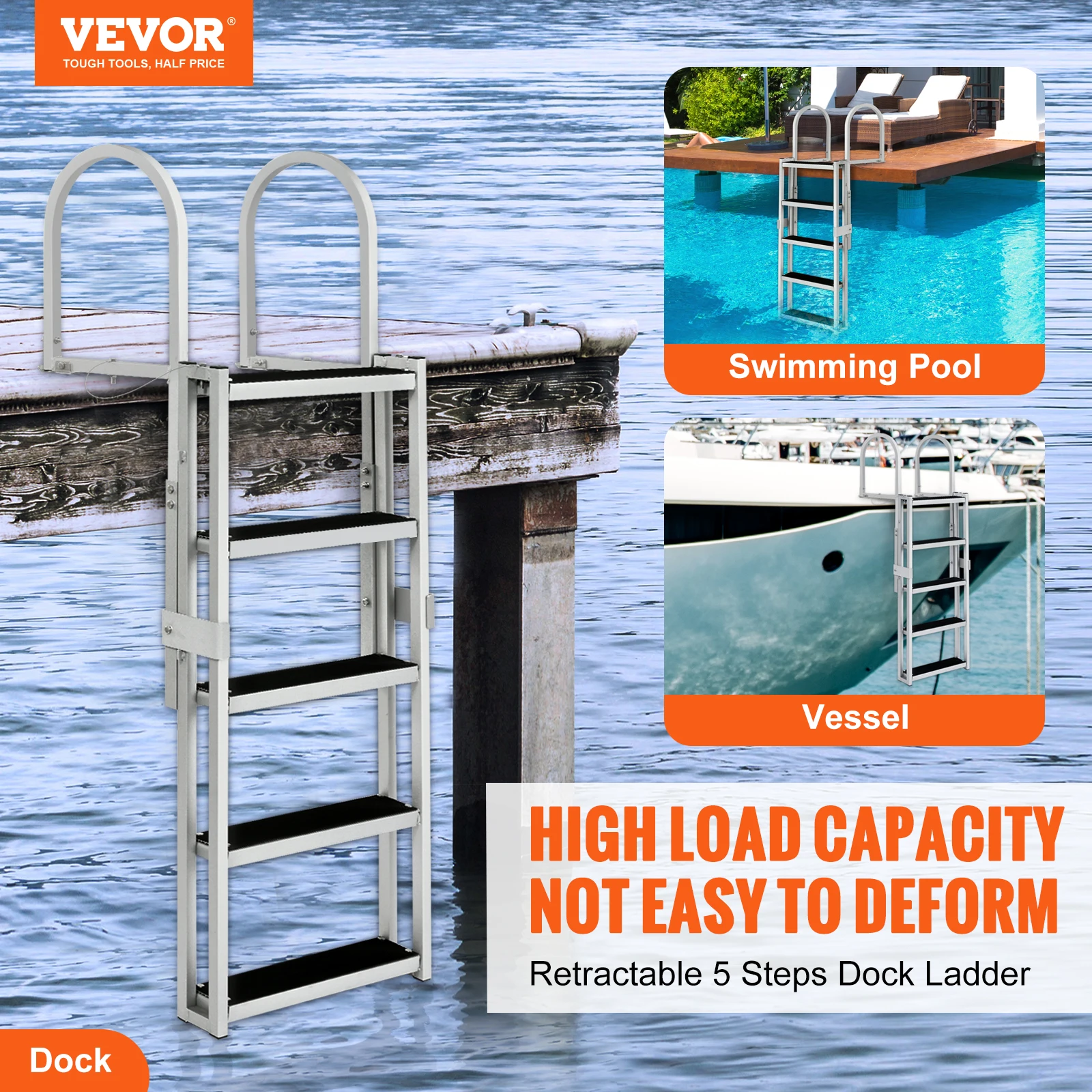 VEVOR Retractable Dock Ladder 45 Steps 2 VEVOR Retractable Dock Ladder 4/5 Steps 2