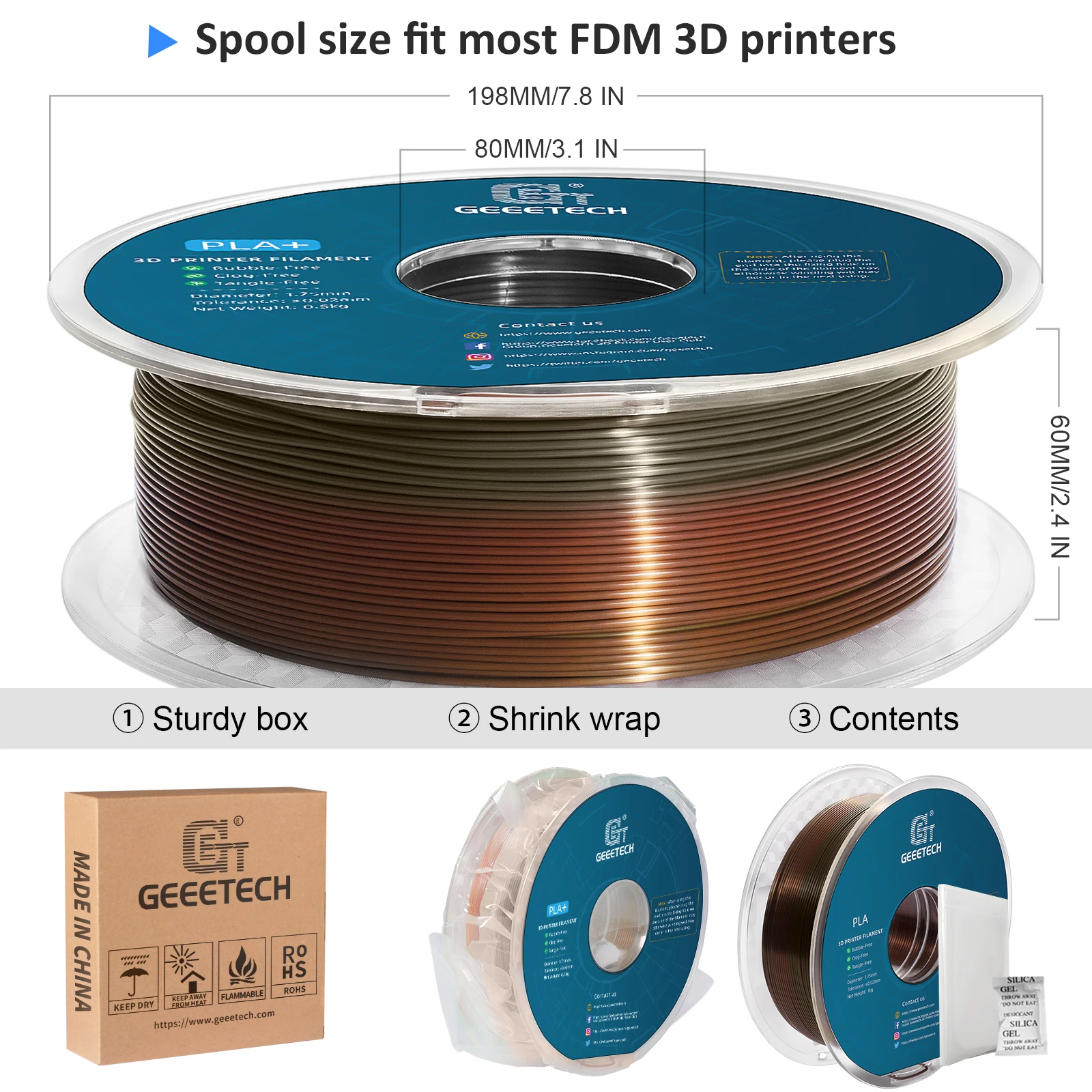 3D Silk PLA Filament 1kg 175mm Spool Wire 6 3D Silk PLA Filament 1kg 1.75mm Spool Wire 6