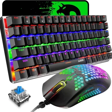 MAMBANAKE x ZIYOUANG AK33 Gaming Keyboard,M5 Mouse,Rainbow LED Backlit Mechanical Keyboard 1