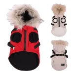 Warm Dog Jacket with Harness and Fur Hood 2