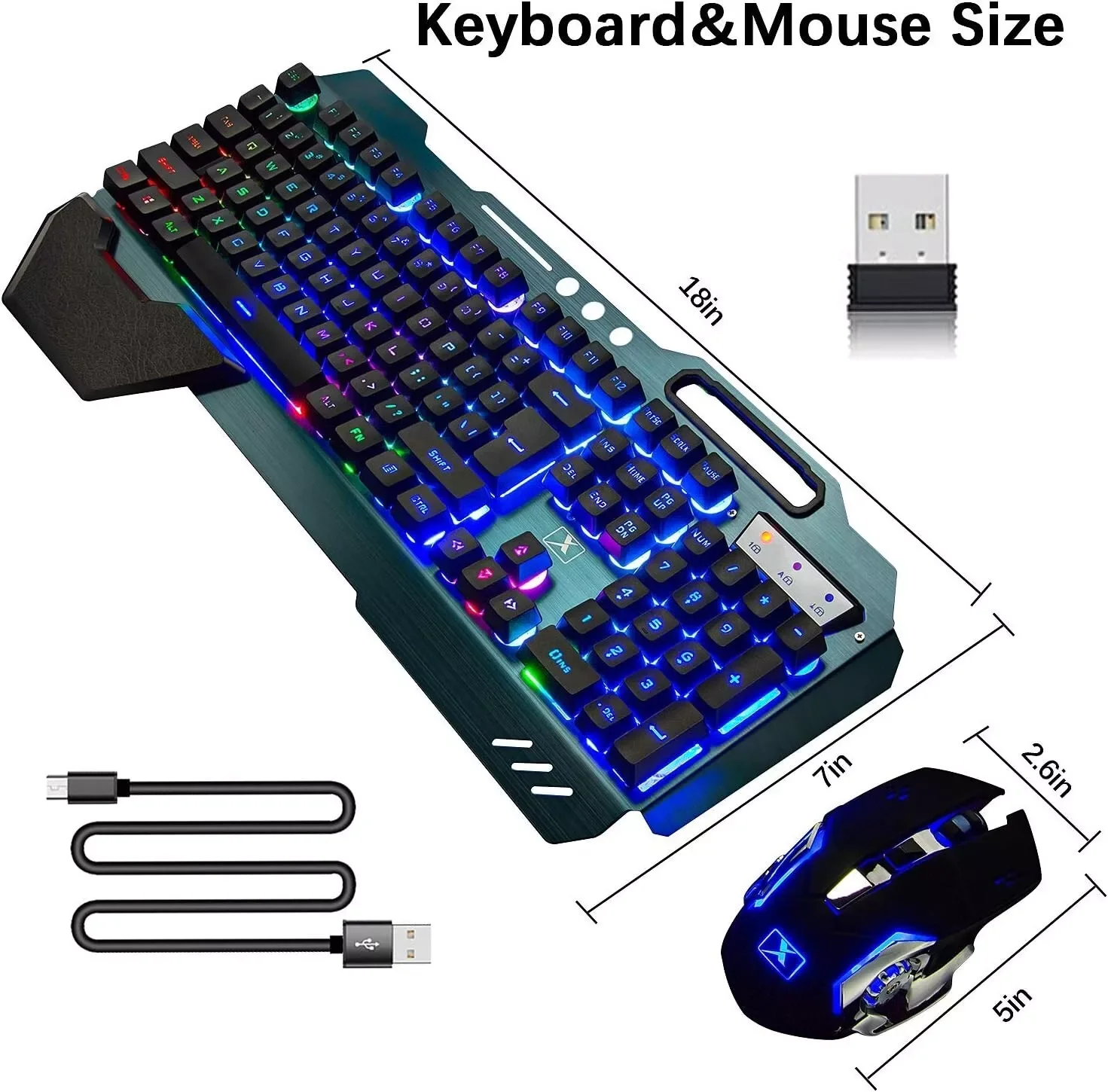 Wireless gaming Keyboard and Mouse Set RainbowRGB Backlit Rechargeable Keyboard and 7 Color Gaming Mute Mouse with Pad 5 Wireless gaming Keyboard and Mouse Set Rainbow/RGB Backlit Rechargeable Keyboard and 7 Color Gaming Mute Mouse with Pad 5