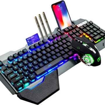 K680 Wireless Gaming Keyboard and Mouse Combo,Rainbow LED Backlit Keyboard with Rechargeable 3800mAh Battery Metal Panel 1